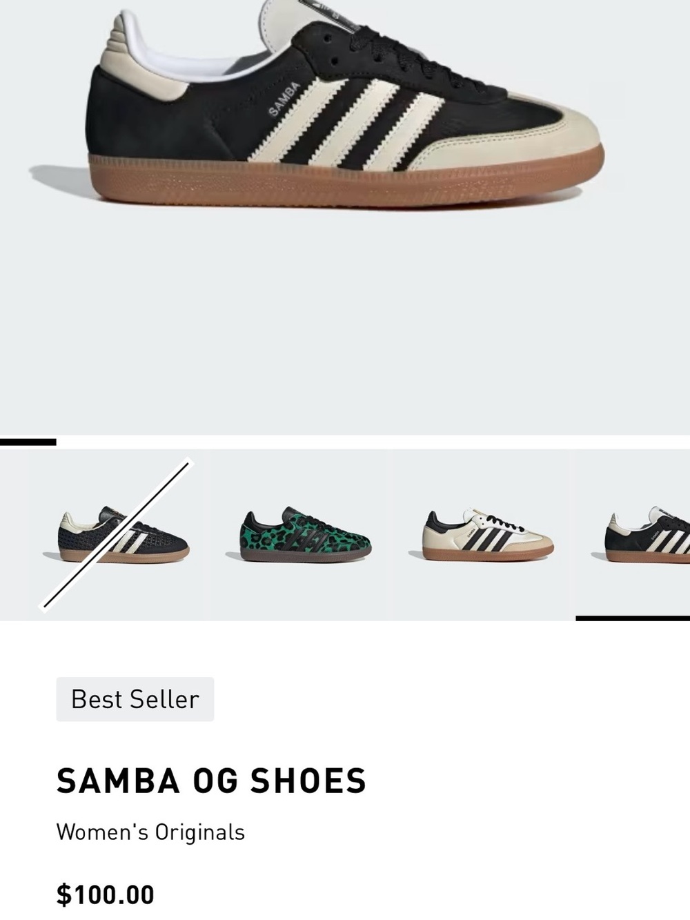 Adidas Women’s Samba OG Shoes - Black & Cream with Gum Sole